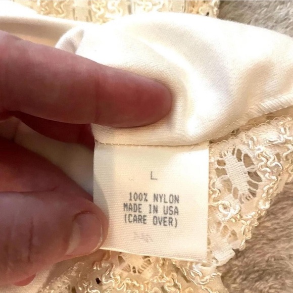 Vintage y2k Sheer Lace Knit Tank Top Women's Large Ivory Coquette Stretch - Picture 4 of 4